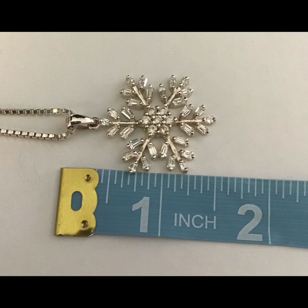 Sterling Silver and CZ Snowflake Pendant with a 24” Sterling Silver Box Chain - Picture 3 of 3